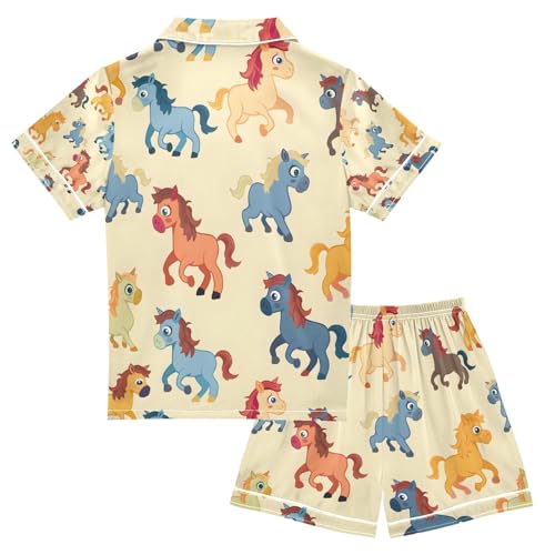 senya Cartoon Horse Colorful Satin Summer Pajama Sets Silk Short Sleeve Button Down Sleepwear2