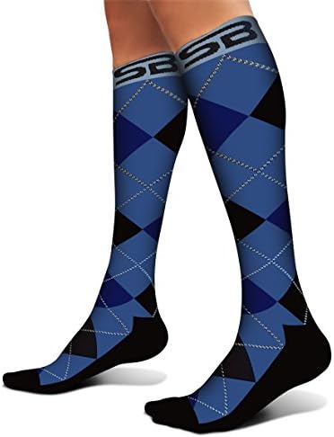 SB SOX Compression Socks (20-30mmHg) for Men & Women – Best Compression Socks for All Day Wear, Better Blood Flow, Swelling! (Medium, Dress-Blue Argyle)