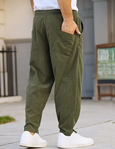 COOFANDY Men's Corduroy Pants Elastic Waist Drawstring Harem Pants Fashion Loose Casual Long Trousers with 4 Pockets2