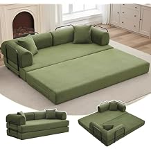 78.7" Convertible Sleeper Sofa Bed, 4-in-1 Corduroy Folding Sleeper Sofa Couch with Fixed-Shape Frame & Pillow, Boneless Couch Floor Mattress Loveseat Sleeper for Living Room - No Assembly, Green