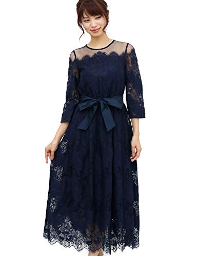 [プールヴー] ドレス ワンピース パーティードレス 結婚式 二次会 レディース (3L, ネイビー)