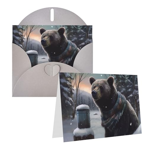 QMNEHJ グリーティングカード サンキューカード 封筒付き ブランクノートカード 4x6インチ バースデーカード 冬 クマ ウェディングカード お悔やみカード おもしろい 思考カード あらゆる機会に