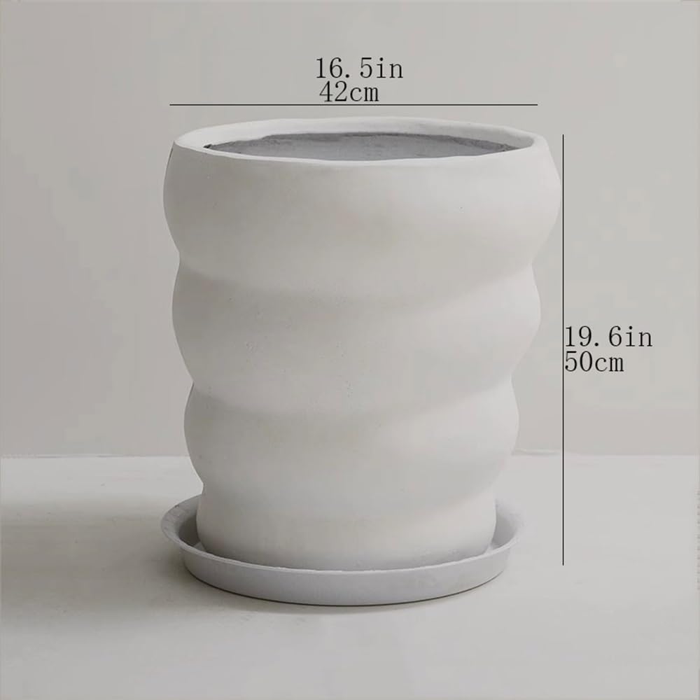 pot de fleur Pot de fleur en argile de magnésium blanc, jardinière en forme de spirale avec trous de drainage et plateau, récipient de fleurs for chambres, jardins et patios cache pot ceramique