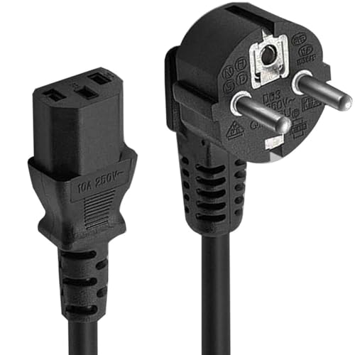Cable de alimentación CPU, Cable eléctrico IEC60320, Enchufe Tipo F (CEE 7/4) 90° Ángulo Toma de Entrada C13 Enchufe, Sección 0.75 mm², para Ordenador, Monitor, Impresora, Negro, 1.50 Metros