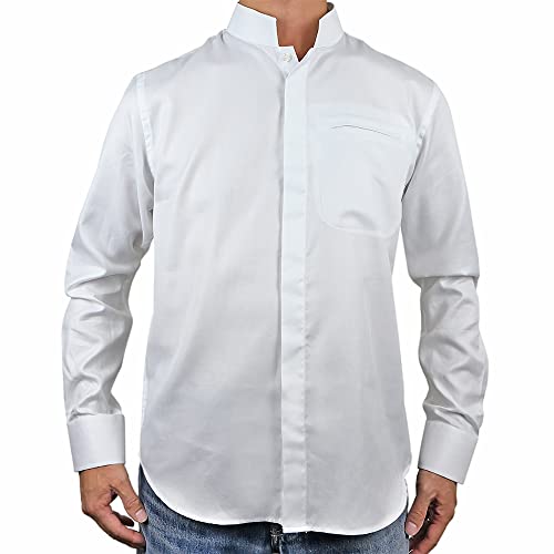Sinologie Chemise col Mao Officier en Chevron Blanc (XL)