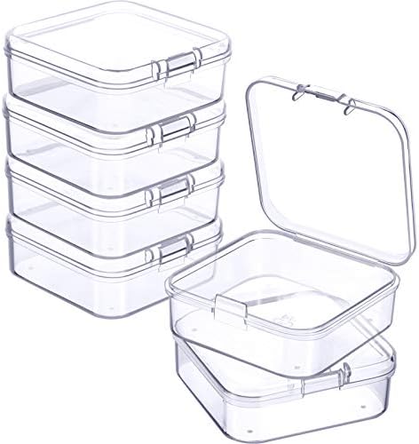 Jetec 6 Pieces Mini Plastic Clear Beads Storage Containers Box for Collecting Small Items, Beads, Jewelry, Business Cards, Game Pieces, Crafts (2.1 x 2.1 x 0.8 Inch)