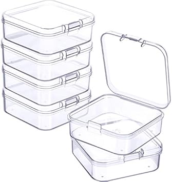 Jetec 6 Pieces Mini Plastic Clear Beads Storage Containers Box for Collecting Small Items, Beads, Jewelry, Business Cards, Game Pieces, Crafts (2.1 x 2.1 x 0.8 Inch)