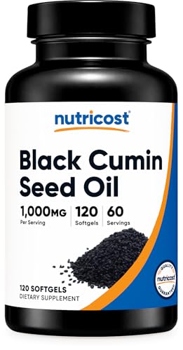 Nutricost Black Seed Oil (Cumin) - Cold Pressed, Source of Omega 3 6 9-120 Softgels, 1000mg Per Serving, 60 Servings - Non-GMO and Gluten Free