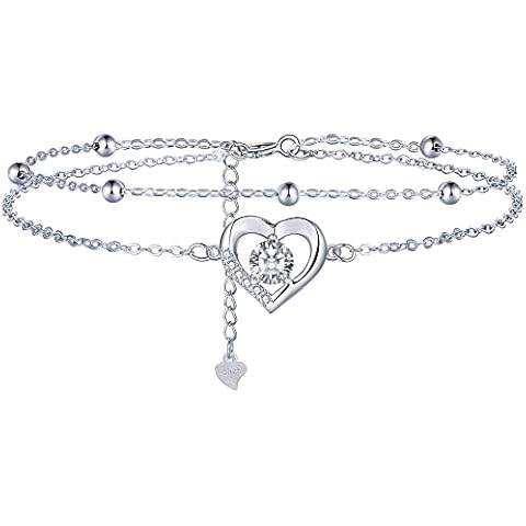 Lydreewam Love Heart Bracelet for Women 925 Sterling Silver Double Chain Bracelet with Zirconia Birthday Mother's Day Valentine’s Day Jewelry Gift, Adjustable 17+4cm Cover