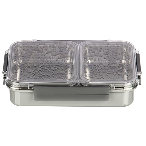 Image of Polyset Munch Mate 1000 2 PARTITION - Grey Compartment Stainless Steel Lunch Box, Leakage Proof Lunch Box for School Kids and Adults Pack of 1 1000ml