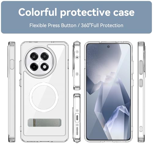 for OnePlus 13R Case with Stand, Strong Magnetic Compatible with MagSafe, Built-in Metal Kickstand, Thicken Bumper Frame Military Grade Protection Phone Cover for One Plus 13R (Clear)