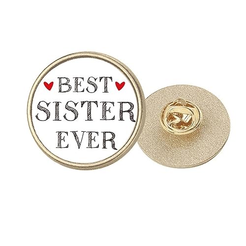 Broche en métal doré ronde Best sister ever, finition soignée de taille M