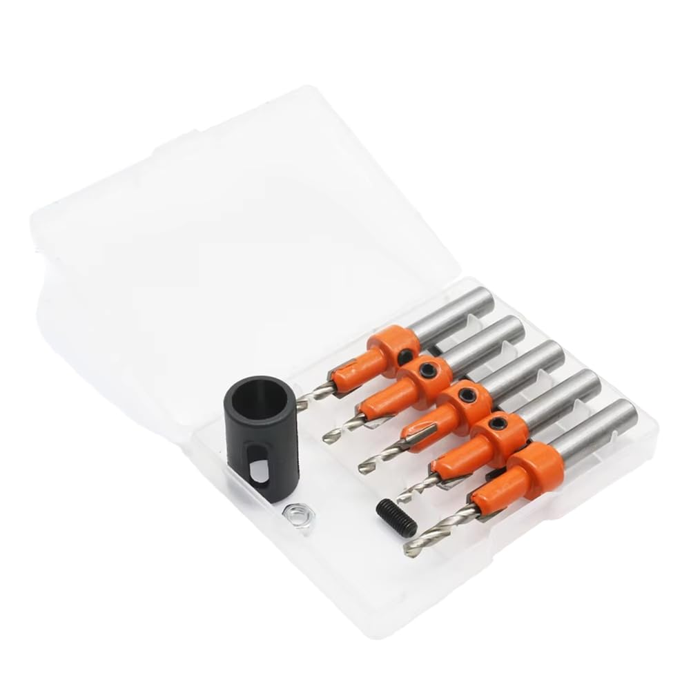 Littimoon Counter Sinker Drill Bit Set(5PCS), 8mm Adjustable for Woodworking, Includes Countersink Drill Bits