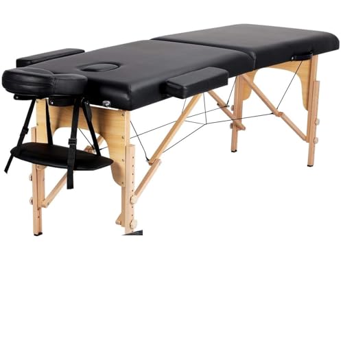 PSNKLMM Cama de SPA portátil, Cama de masajes, mesas de SPA Plegables, Ajustables, 2 Pliegues, con Bolsa no Tejida, Color Negro para Fisioterapia Y Tatuaje(Black)