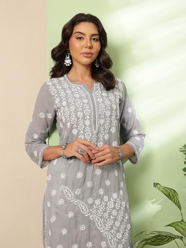 Image of Ada Women's Cotton Regular Fit Tunic Hand Embroidered Lucknowi Chikankari Ethnic Wear Kurta Kurti A130717