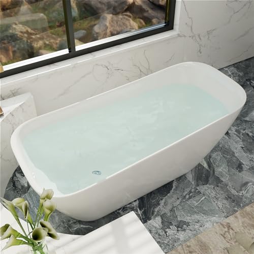Image of Acrylic Freestanding Bathtub, Single Slipper Free Standing Tub, Soaking Tub with Integrated Slotted Overflow, Toe-Tap Chrome Drain, cUPC Certified, Glossy White