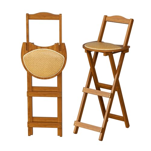 ybaymy Taburete de bar de madera plegable con respaldo reposapiés y cojín, taburete portátil de bar, sillas de bar, sillas de cocina, taburete de comedor, necesario para bar en casa, cocina, pub