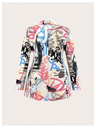 WDIRARA Women's Plus Size Lapel Collar Open Front Graffiti Graphic Button Blazer Jacket2