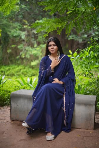 Image of Elegant Fox Georgette Gown with Sequence Work & Moti Lace Dupatta Party & Ethnic for Women