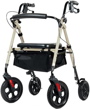 All-Terrain Rollator Walker 10" Rubber Wheels Foldable Walker W/ Padded - View #4