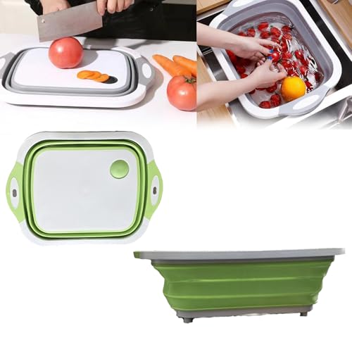 BBQ Meal Prep Tub, Collapsible Prep Tub, Collapsible Cutting Board, Foldable Chopping Board, for Kitchen Meal Prep, Camping, RV, Picnic, BBQ, Hiking, Small Kitchens (Green)