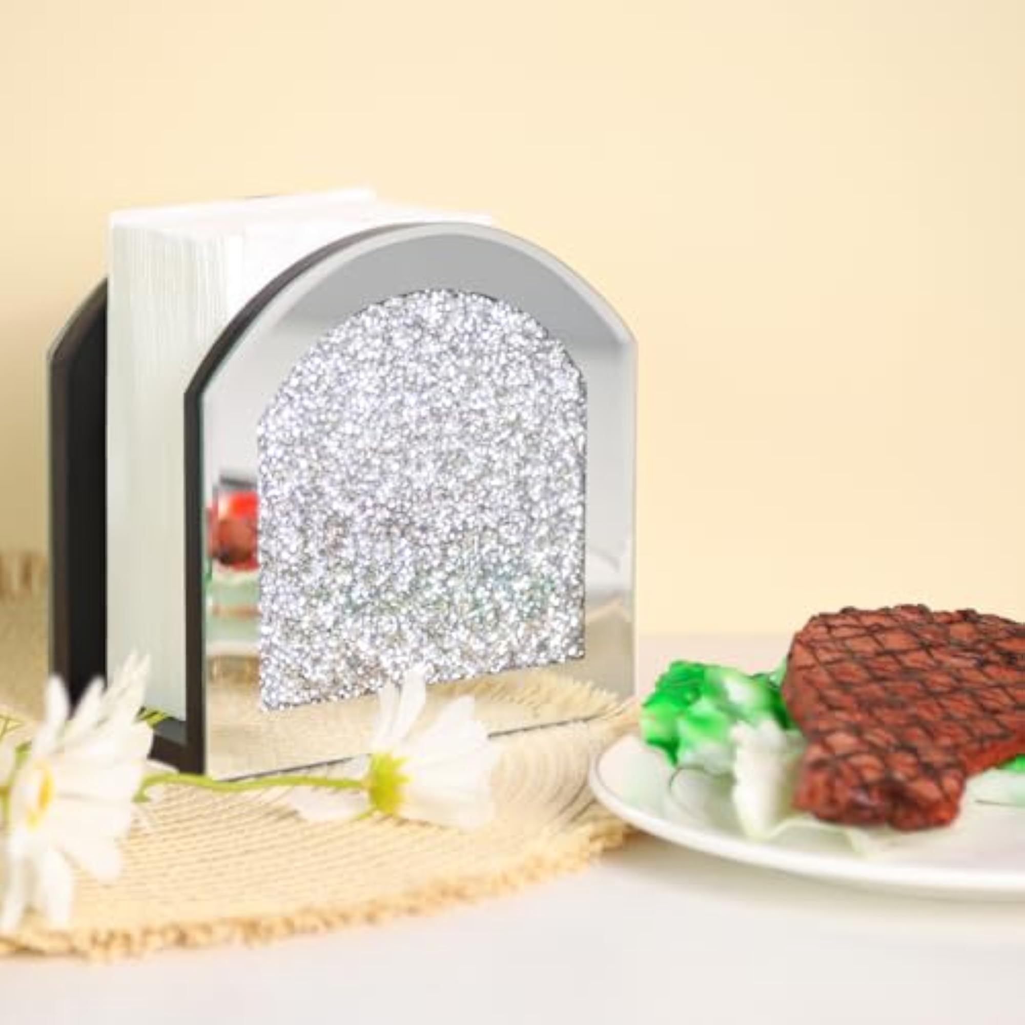 Mirror Napkin Holder with Crushed Diamond, Bling Glass