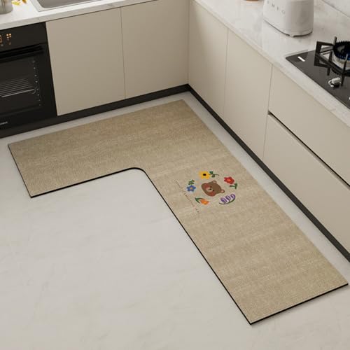 Tapis cuisine diatomite absorbant et durable de forme L haute densité - 2