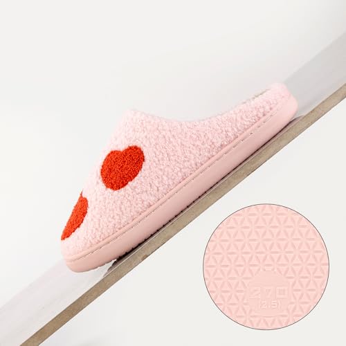 Image of Women's Men's Cute Fuzzy Heart Slippers Memory Foam Fluffy Couple Slippers Cozy House Indoor Outdoor Shoes