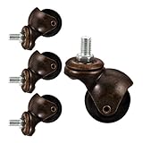 GRADENEVE Ruedas Giratorias para Muebles Vintage 1.5 Pulgadas Varilla Roscada de Bronce Envejecido Juego de 4 Ruedas para Sillas de Oficina y Muebles Pesados para Alfombra y Sofá