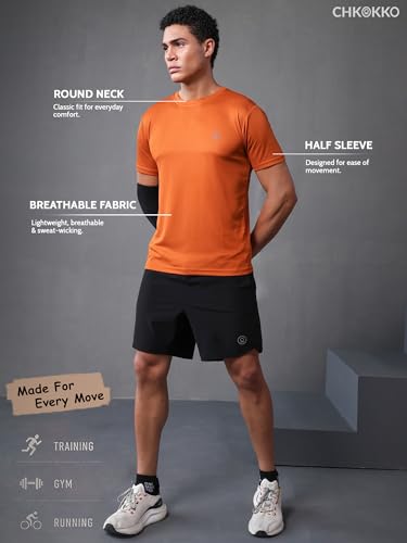 Image of CHKOKKO Gym T Shirts for Men Workout Activewear Solid Quick Dry Sports Tshirt for man Breathable Lightweight Half Sleeve Regular Fit Round Neck Running Boys T Shirt