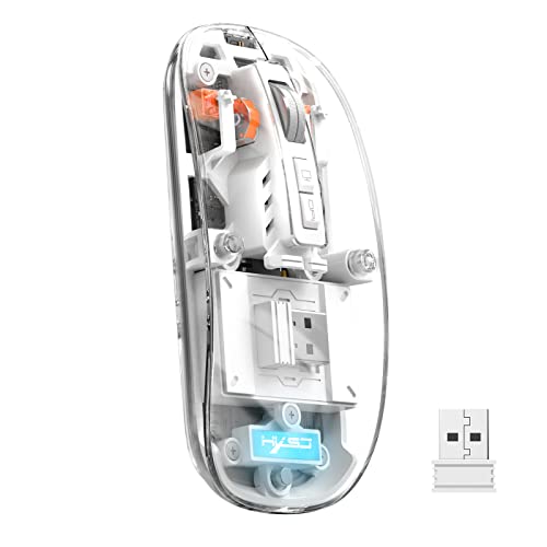 【Mouse Bluetooth wireless con connettività a tre modalità】 Questo mouse wireless per PC supporta tre metodi di connessione di 2.4G/BT1/BT2. Richiede solo un interruttore per realizzare la commutazione libera di un mouse tra 3 dispositivi. varie opzioni sono adatte a diversi ambienti di utilizzo. Il design del coperchio trasparente rende chiaramente visibile il circuito stampato del mouse, il che può massimizzare l'effetto luminoso del LOGO del mouse.
