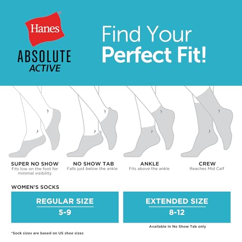Image of Hanes Women's Socks, 4-pack, Absolute Active Cushioned Moisture-wicking Best Women's Socks, Crew, Ankle and No Show