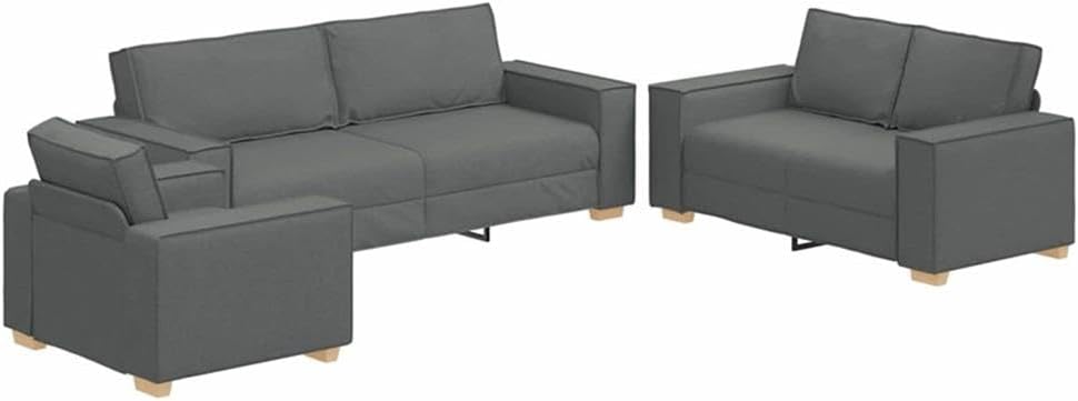 BOWERY HILL 3-Seater Sofa Set, Fabric Upholstered with Cushions, Dark Gray Matte Finish, Includes 3-Seater, 2-Seater, and Single Chair, Foam Filling, Modern Style, Comfortable Living Room Seating