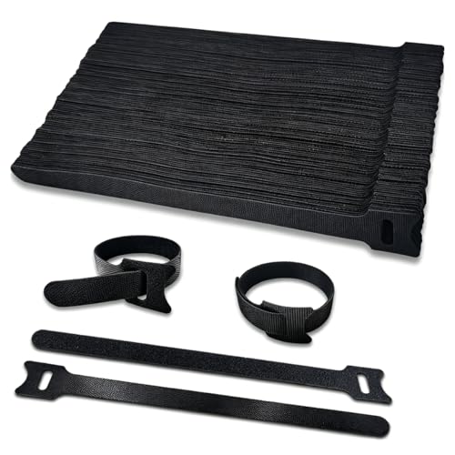 Klettband Kabelbinder Schwarz 100 Stück Kabel Klettband Wiederverschließbar 200 x 12 mm Klett Kabelbinder Klettverschluss für Home Office Büro und Garten