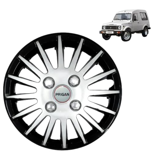 Image of Prigan Gypsy Black Silver Wheel Cover 15 inch for Maruti Gypsy (Set of 4 Pcs) (Press Fitting) Model- Camry DC 15