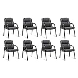 CLATINA Leather Guest Chair with Padded Arm Rest for Reception Meeting Conference and Waiting Room Side Office Home Black 8 Pack