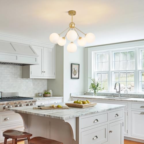 Image of KCO 6-Light Frosted White Milk Glass Globe Sputnik Ceiling Light Fixture