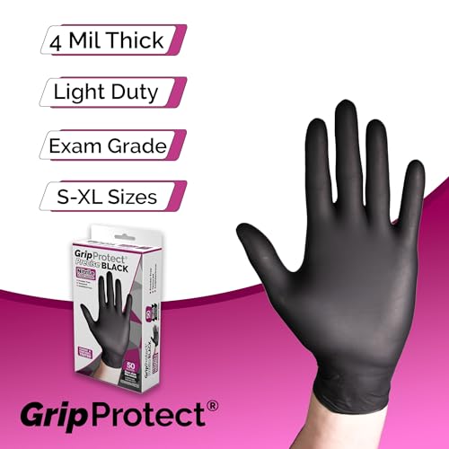 Image of GripProtect Precise Black Nitrile Gloves 4 Mil, Chemical Resistant Gloves | XLarge Textured Grip for Mechanics, Tattoos, Food Prep & Cleaning - Medical Grade Disposable Gloves, 50 Count