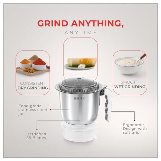 Sujata Multimix Juicer Mixer Grinder|900 Watts Double Ball Bearing Motor|22000 RPM|Non-Stop 90 Mins Running|3 Jars including 1750ml Blender with Coconut Milk Extractor,1000ml, 500ml Jar| (White)