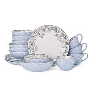 Pfaltzgraff gabriela gray 16 piece stoneware dinnerware set service for 4 gabriela grey  urban country home decor