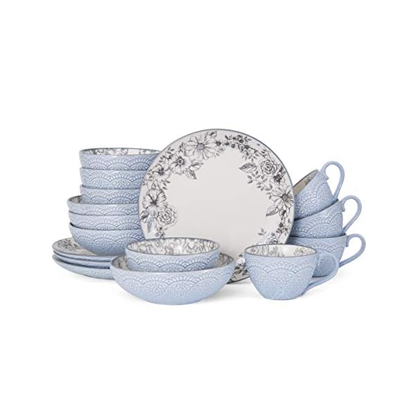 Pfaltzgraff gabriela gray 16 piece stoneware dinnerware set service for 4 gabriela grey  urban country home decor