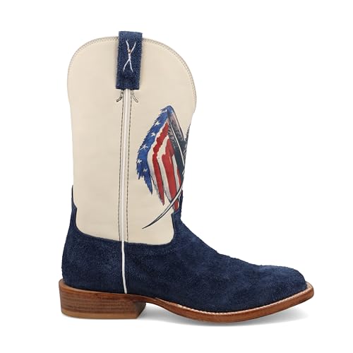 Twisted X Men's 12" Tech X Boot, Wide Square Toe with CellStretch and Tech X, Navy & Red, White, & Blue, 9.5 EE4