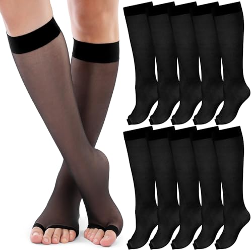 Bonuci 8 Pairs Toeless Socks Sheer Knee High Open Toe Trouser Socks Long Open Toe Feet Stockings for Women