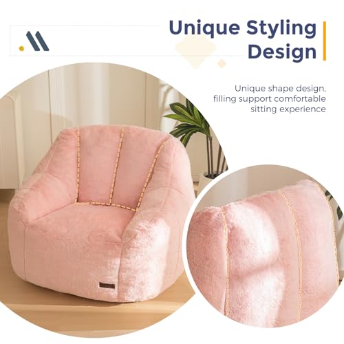 Image of MAXYOYO Bean Bag Chair, Comfy Bean Bag Sofa with Back Support, Faux Fur Bean Bag Chair for Adults and Kids, Stuffed Floor Sofa for Living Room, Bedroom, Apartment, Pink