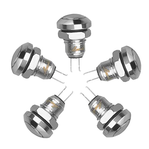 Larcele 8mm Mini Push Button Switch Waterproof Momentary Metal DIY Switch JSANKG-16,5 Pieces(Brassiness)