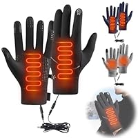 Heated Gloves for Men Women Winter Touch Screen Waterproof Warmers Electric Heated Gloves Work Skiing Cycling Golf Black M