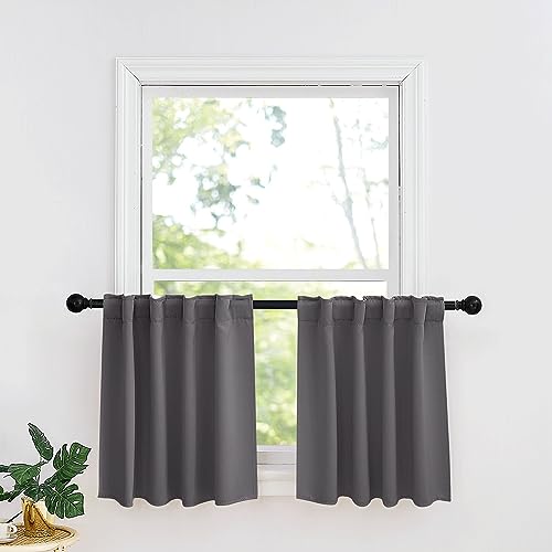Image of RYB HOME Small Window Curtains - Blackout Insualting Privacy Curtains for Kids Bedroom Kitchen Bathroom Basement Cafe Cabinet Tiers Drapes, 34 Width x 30 Length, 2 Panels, Grey