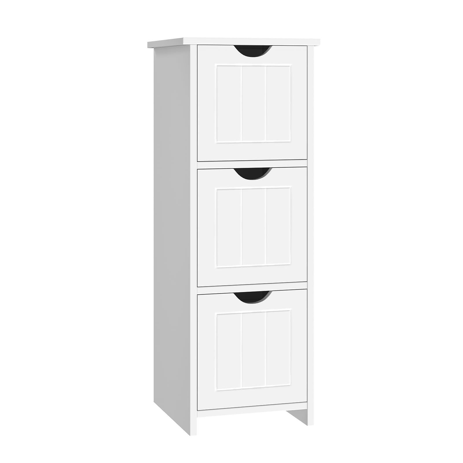Sweetcrispy Mueble de baño Estrecho 32 x 30 x 81 cm, Moderno, Armario de baño con 3 cajones, Color Blanco Brillante, Estrecho con Gran Espacio de Almacenamiento, Mueble de baño