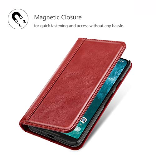 Procase Genuine Leather Case For Pixel 3 Xl, Vintage Wallet Folding Flip Case With Kickstand Card Holder Protective Cover For Google Pixel 3Xl (2018 Release) -Red #TOP5