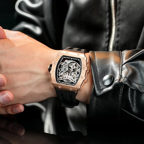 Image of TSAR BOMBA Mens Luxury Watch Automatic Watches for Men 50M Waterproof Japanese Mechanical Movement Tonneau Stainless Steel Case Sapphire Glass Big Face Cool Unique Fashion Gift Men